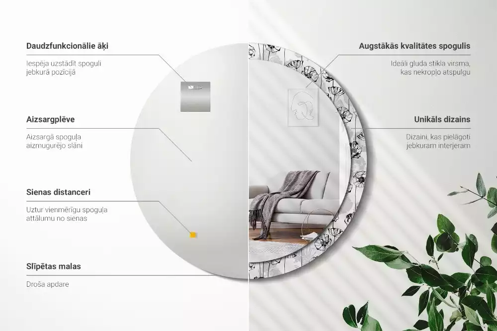 Oglindă rotundă ramă cu imprimeu Macuri flori