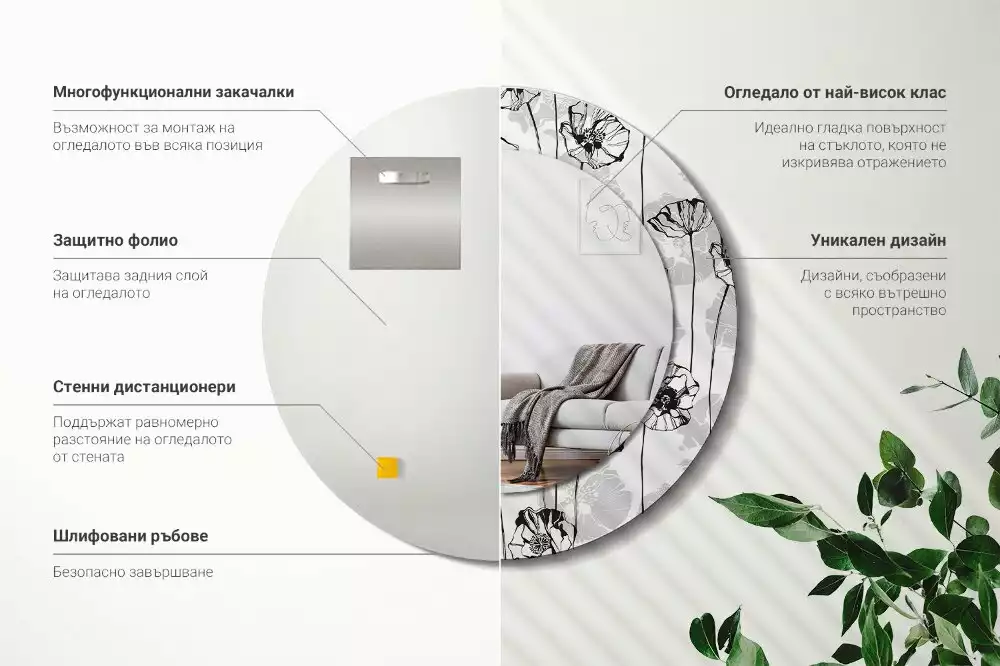 Oglindă rotundă ramă cu imprimeu Macuri flori