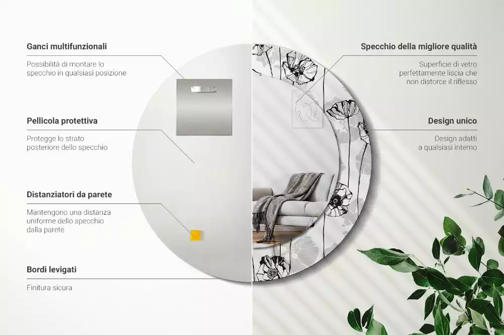 Oglindă rotundă ramă cu imprimeu Macuri flori