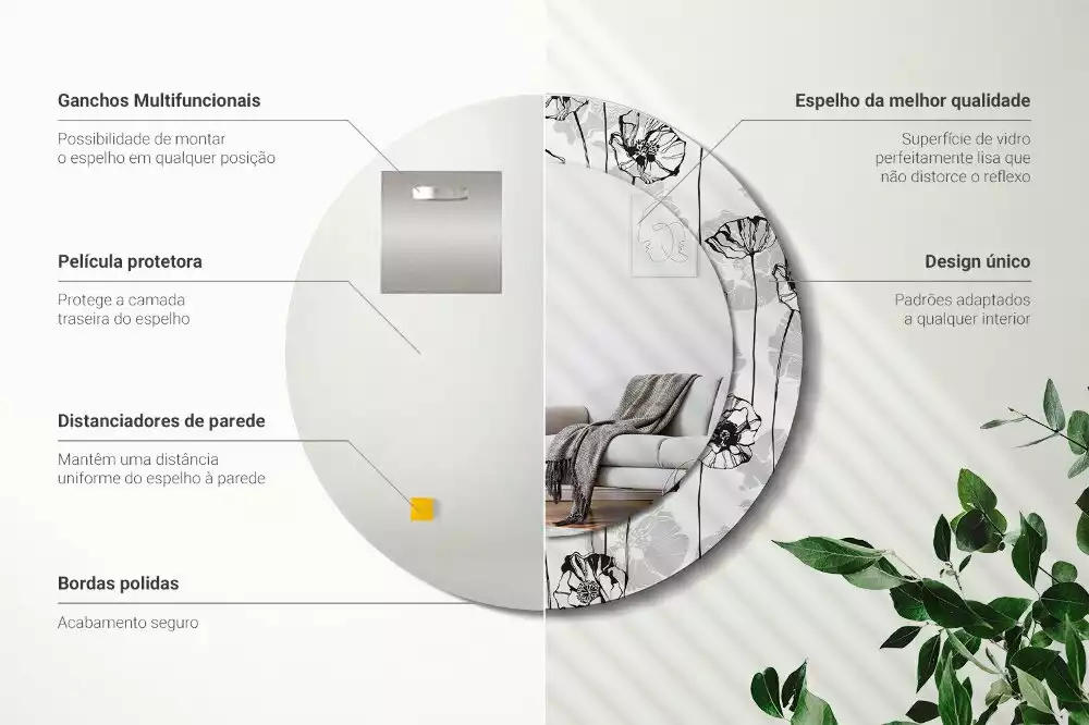 Oglindă rotundă ramă cu imprimeu Macuri flori