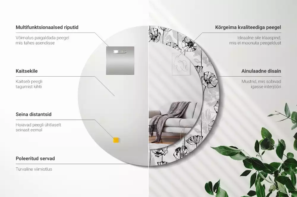 Oglindă rotundă ramă cu imprimeu Macuri flori