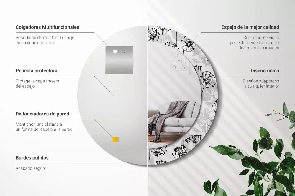 Oglindă rotundă ramă cu imprimeu Macuri flori