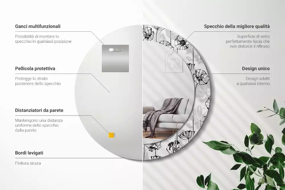 Oglindă rotundă ramă cu imprimeu Macuri flori