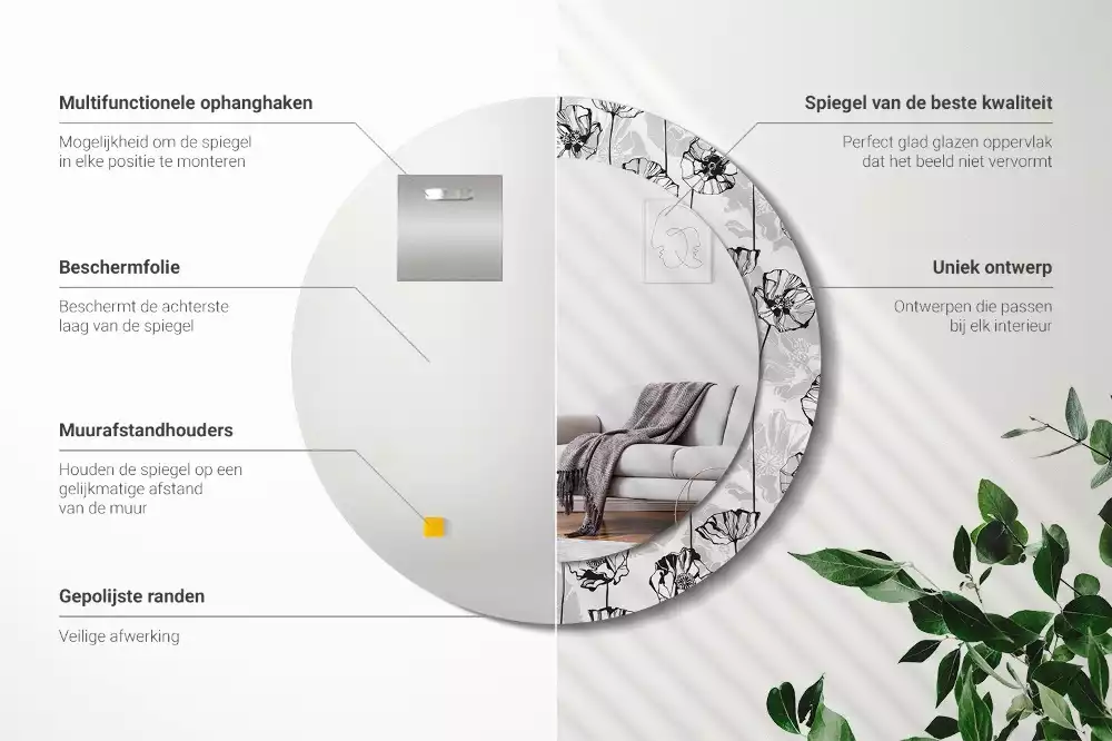 Oglindă rotundă ramă cu imprimeu Macuri flori