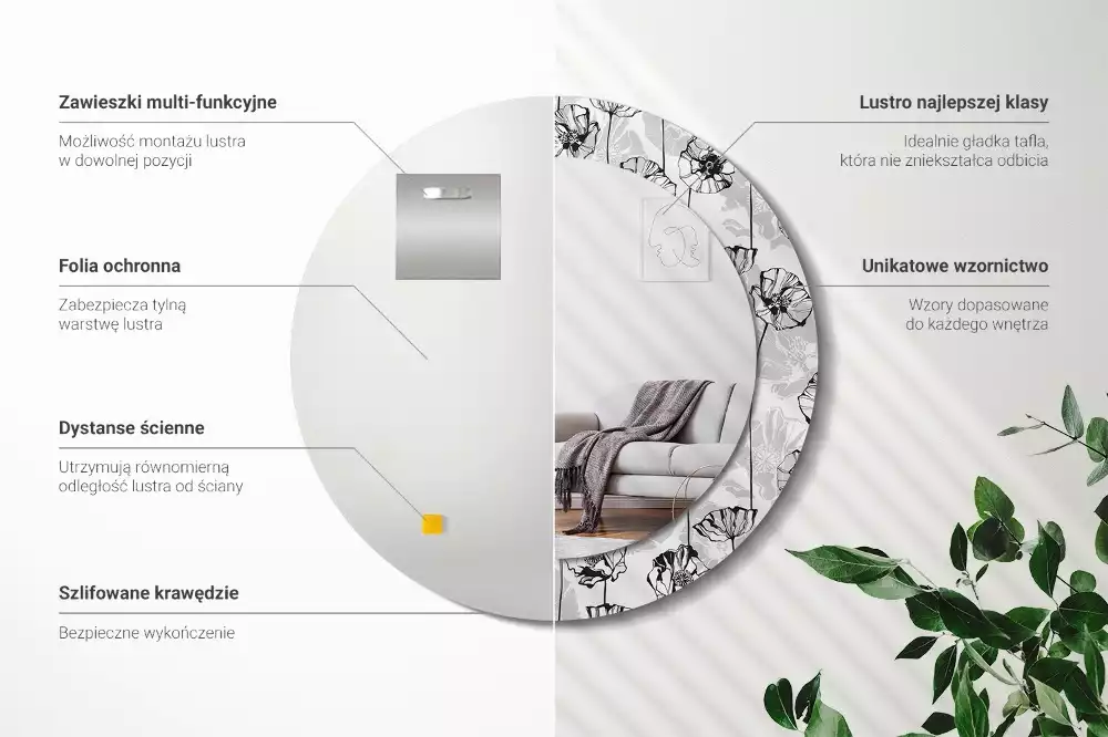 Oglindă rotundă ramă cu imprimeu Macuri flori