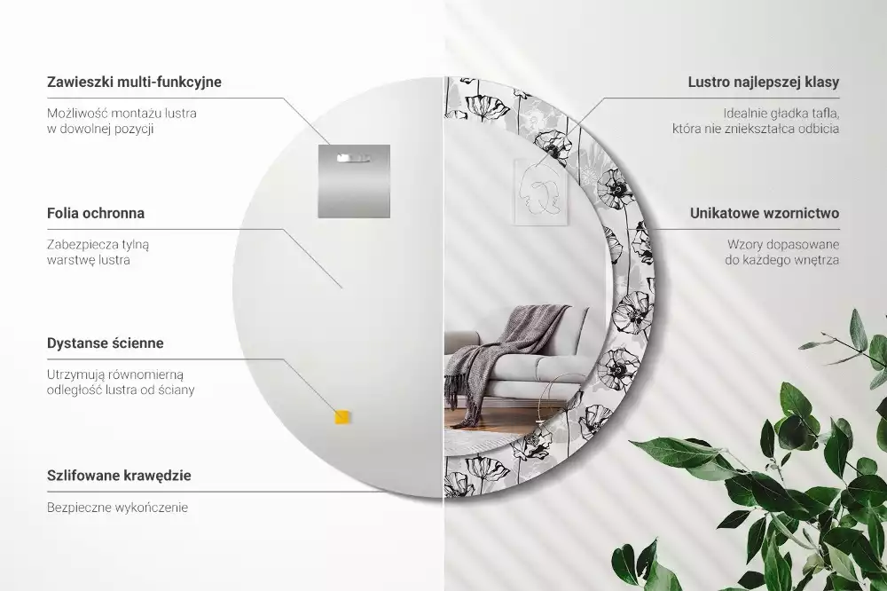 Oglindă rotundă ramă cu imprimeu Macuri flori