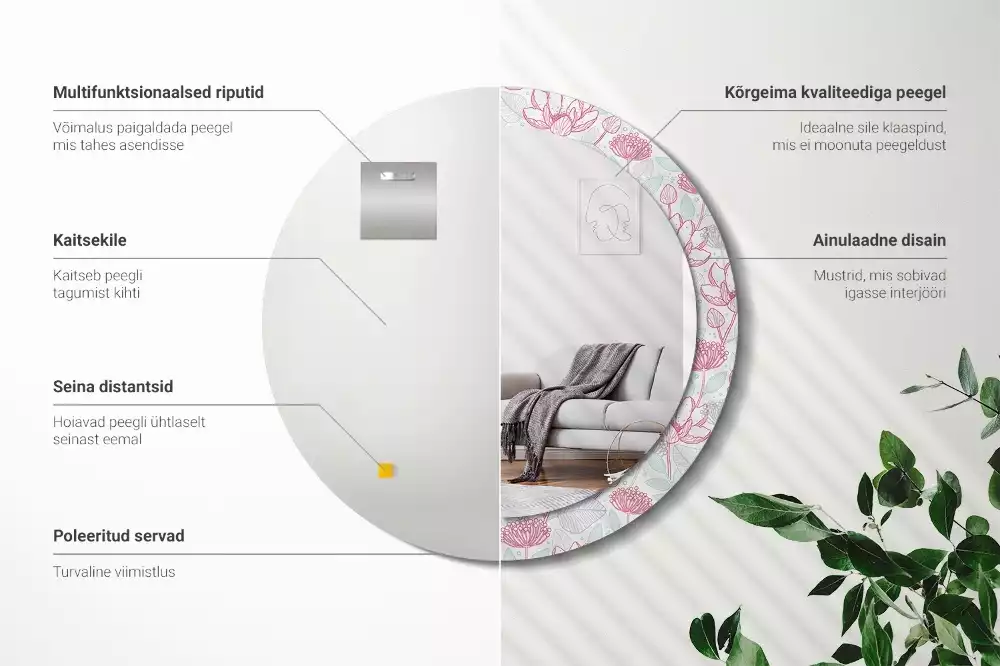 Oglindă rotundă imprimată Flori