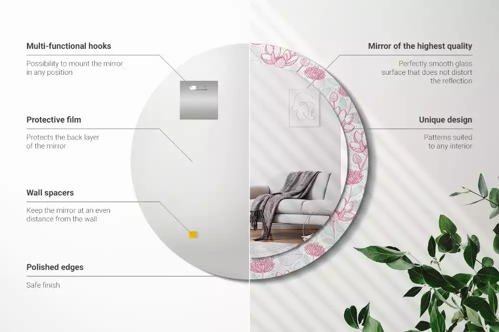 Oglindă rotundă imprimată Flori