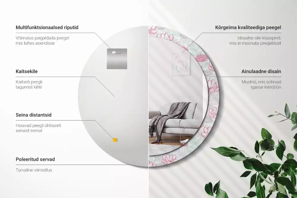 Oglindă rotundă imprimată Flori