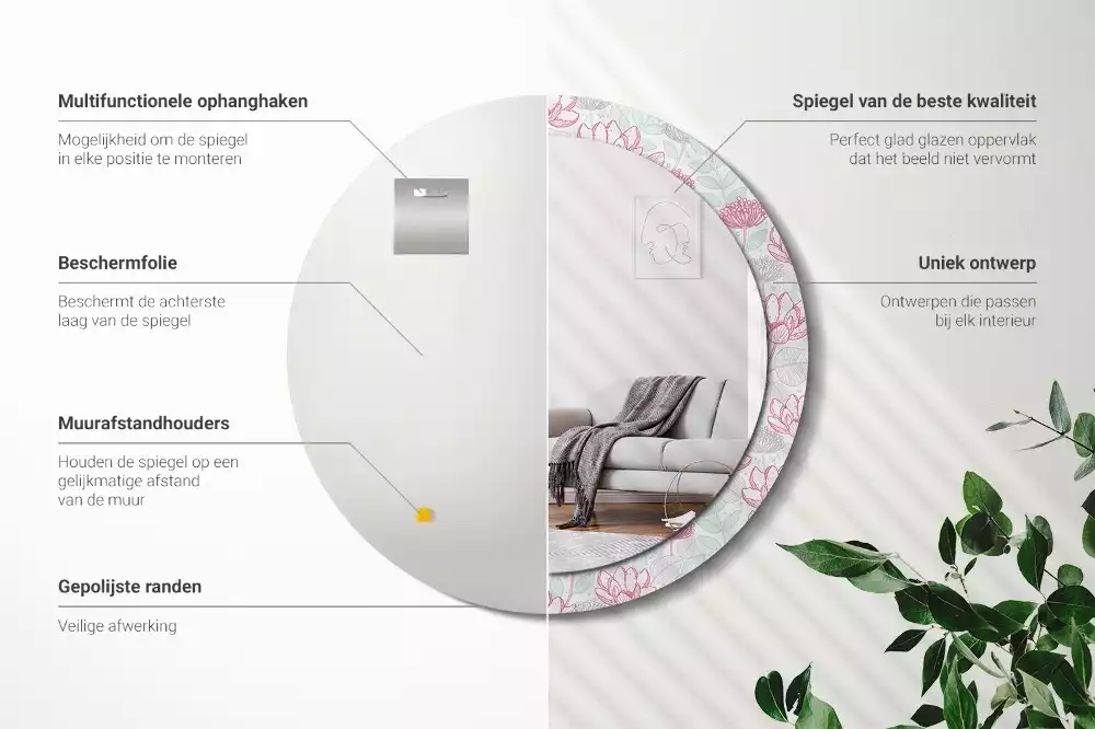 Oglindă rotundă imprimată Flori