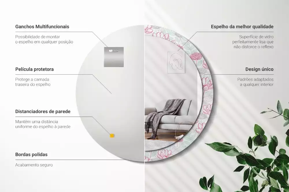 Oglindă rotundă imprimată Flori