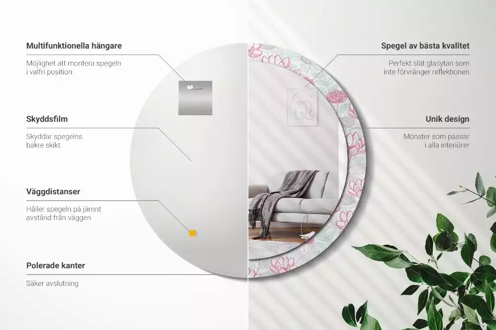 Oglindă rotundă imprimată Flori