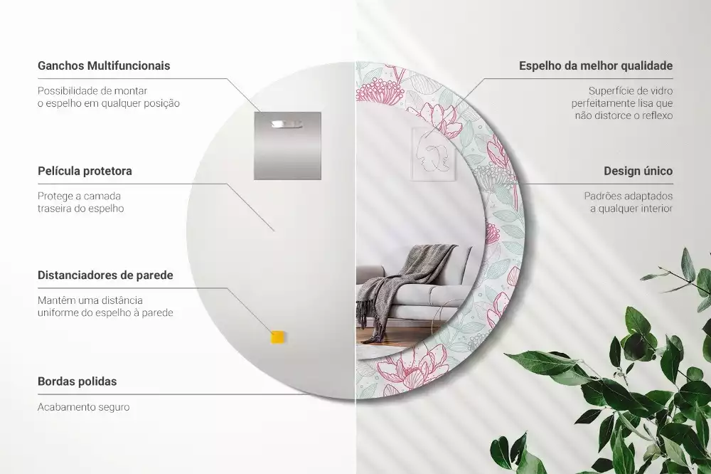 Oglindă rotundă imprimată Flori