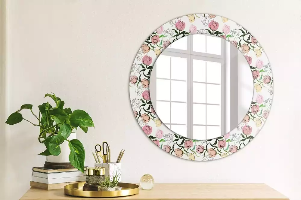 Oglindă rotundă imprimată Boboci de bujor