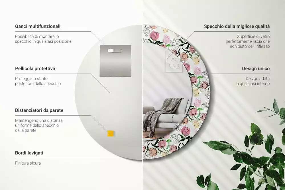 Oglindă rotundă imprimată Boboci de bujor