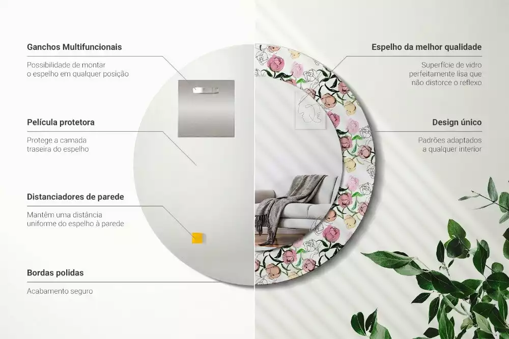 Oglindă rotundă imprimată Boboci de bujor