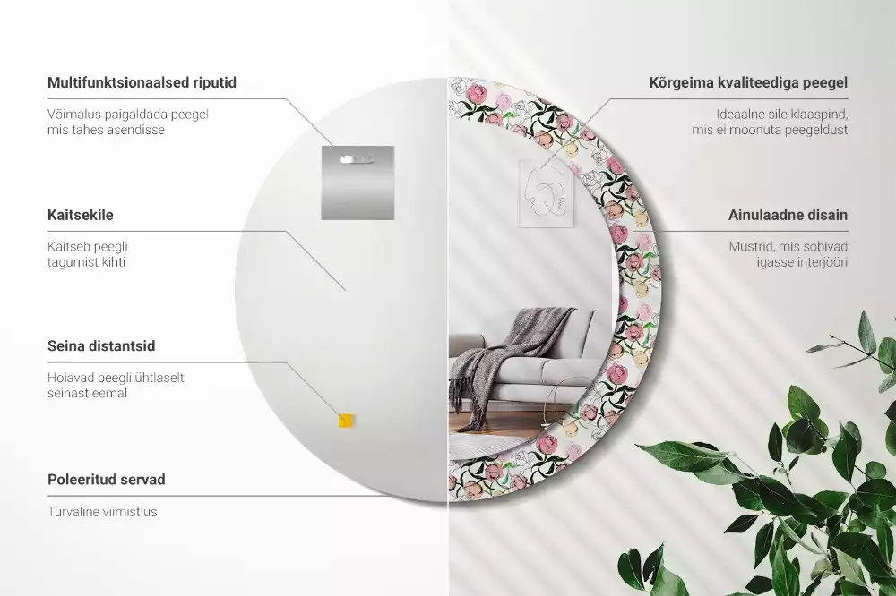 Oglindă rotundă imprimată Boboci de bujor