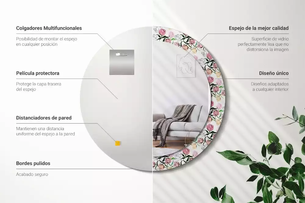 Oglindă rotundă imprimată Boboci de bujor