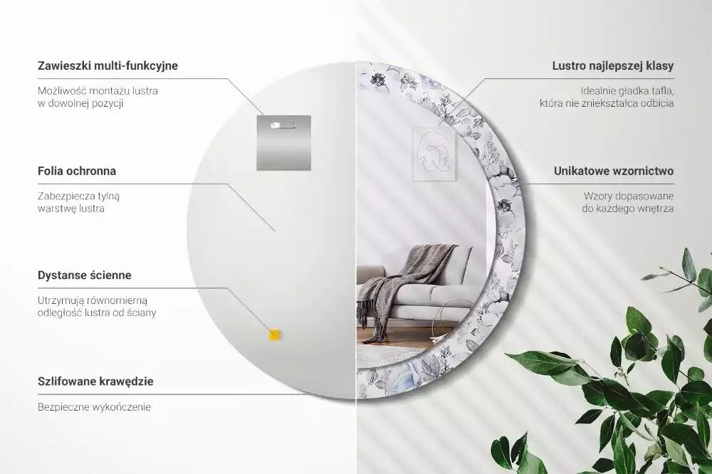 Oglindă rotundă ramă cu imprimeu Trandafiri albaștri