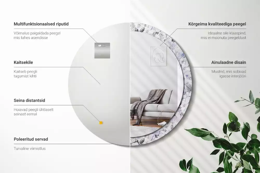 Oglindă rotundă ramă cu imprimeu Trandafiri albaștri