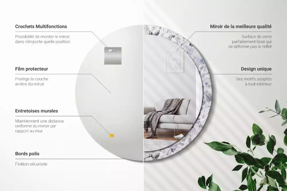 Oglindă rotundă ramă cu imprimeu Trandafiri albaștri