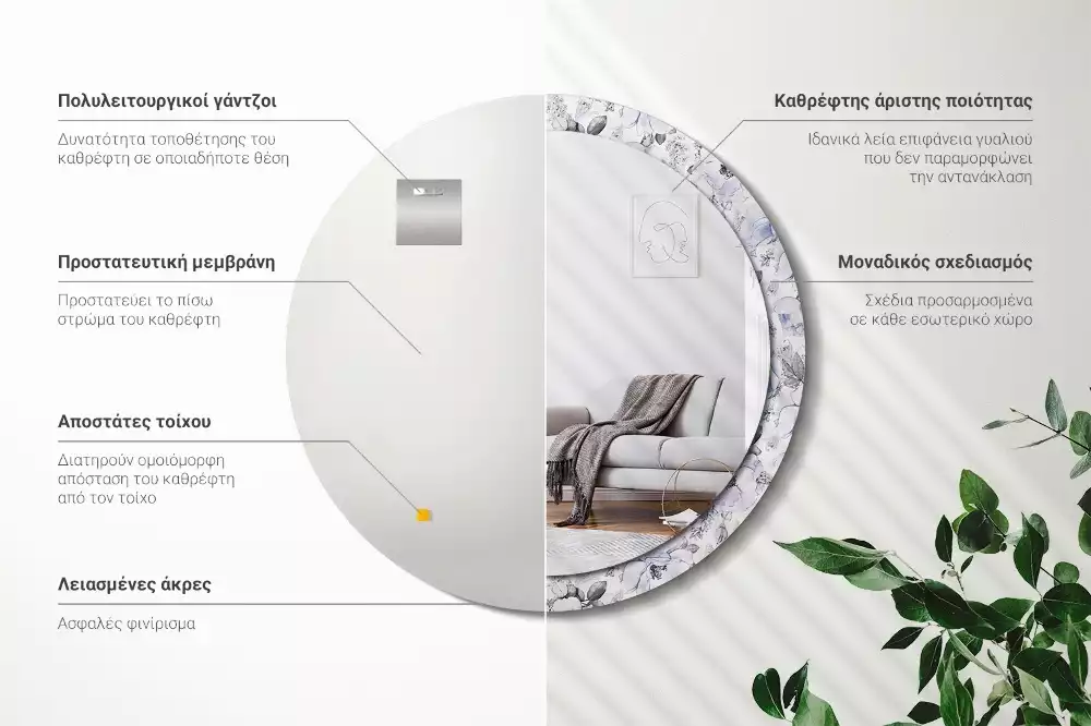 Oglindă rotundă ramă cu imprimeu Trandafiri albaștri