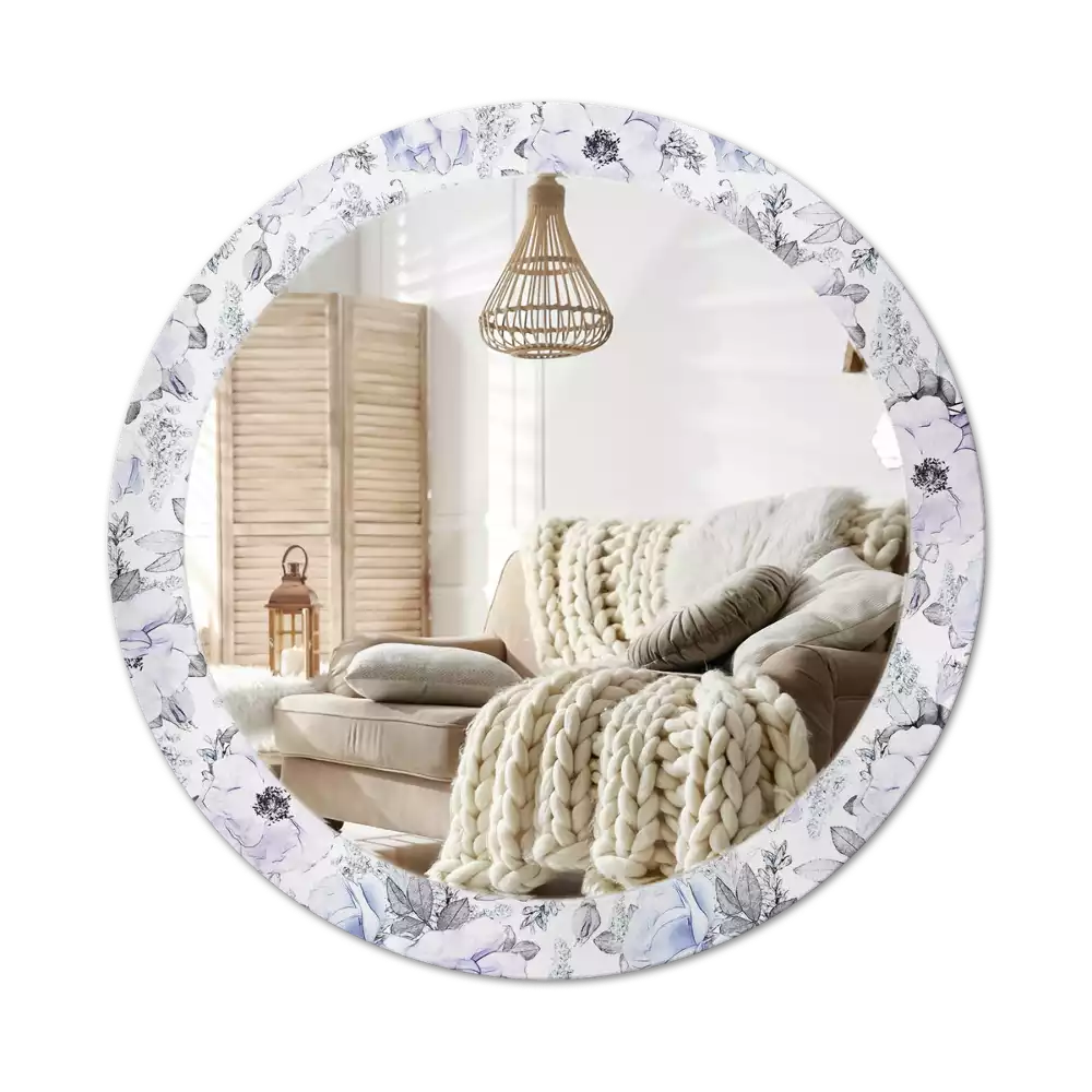 Oglindă rotundă ramă cu imprimeu Trandafiri albaștri