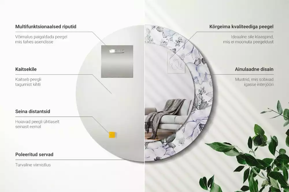 Oglindă rotundă ramă cu imprimeu Trandafiri albaștri