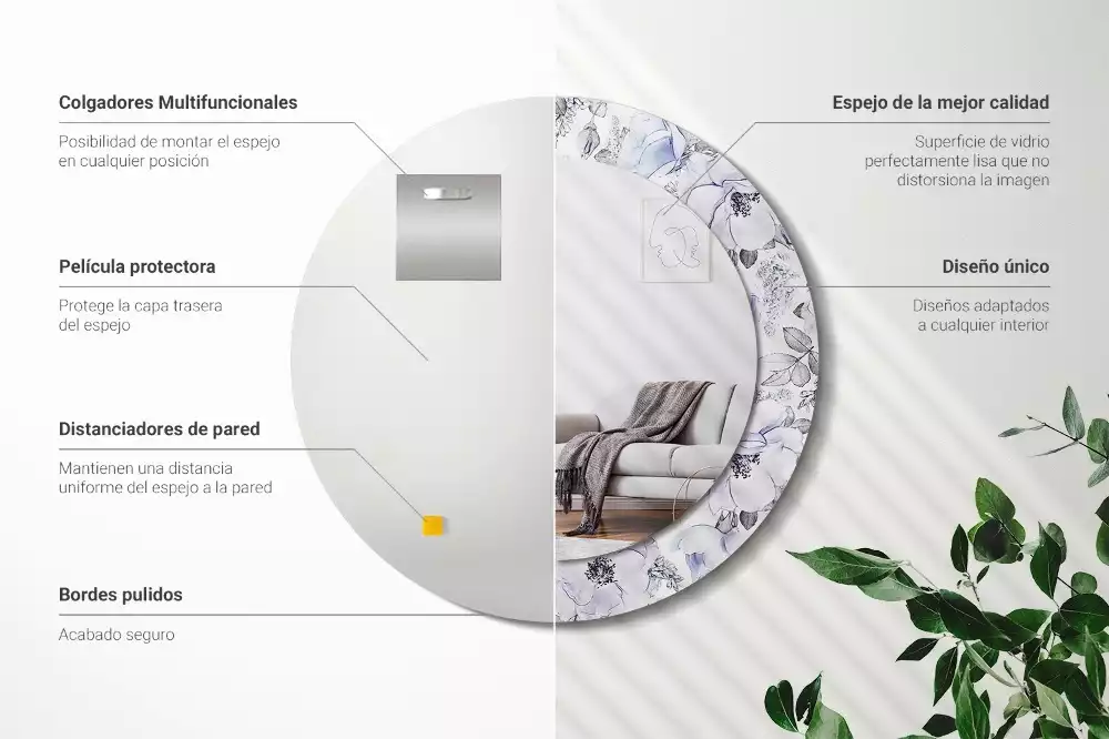 Oglindă rotundă ramă cu imprimeu Trandafiri albaștri