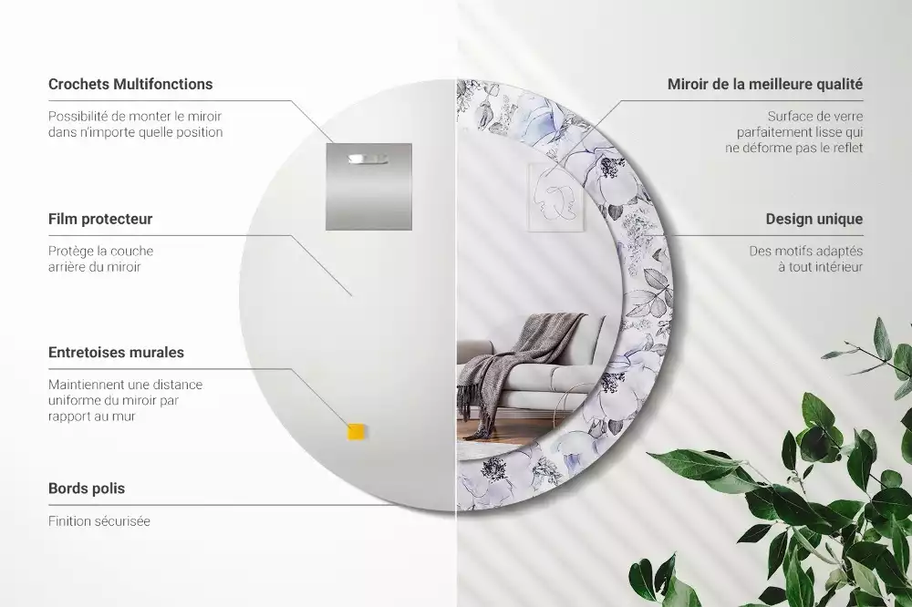 Oglindă rotundă ramă cu imprimeu Trandafiri albaștri