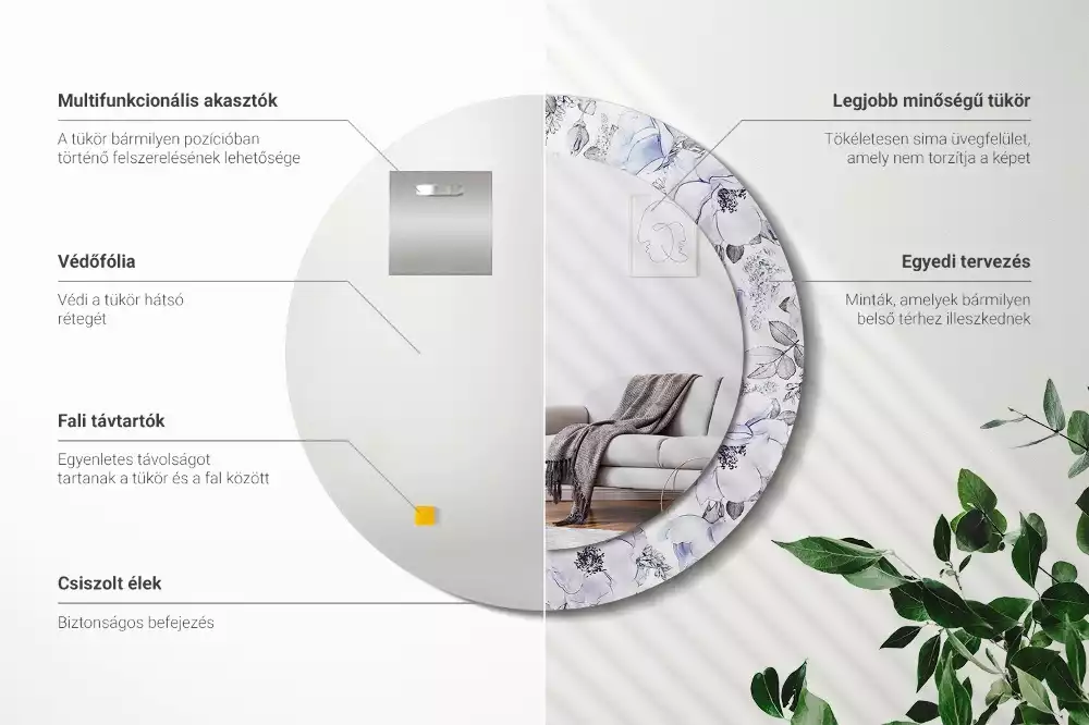 Oglindă rotundă ramă cu imprimeu Trandafiri albaștri