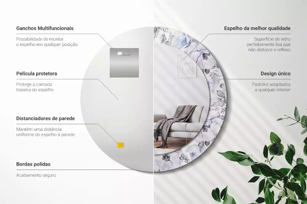 Oglindă rotundă ramă cu imprimeu Trandafiri albaștri