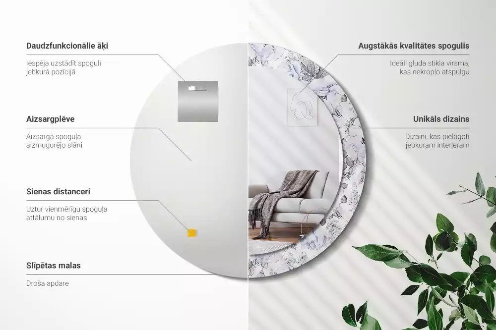 Oglindă rotundă ramă cu imprimeu Trandafiri albaștri