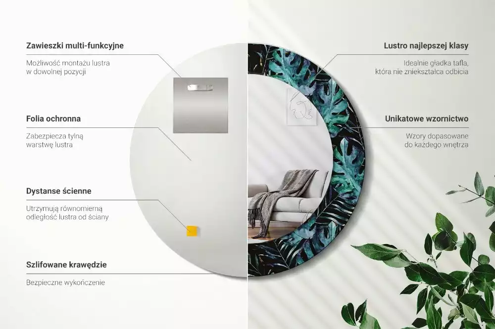 Oglindă cu decor rotundă Frunze exotice