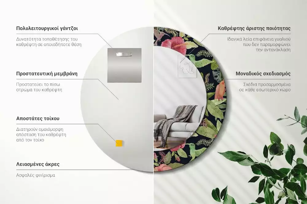 Oglindă rotundă imprimată Flori de hibiscus