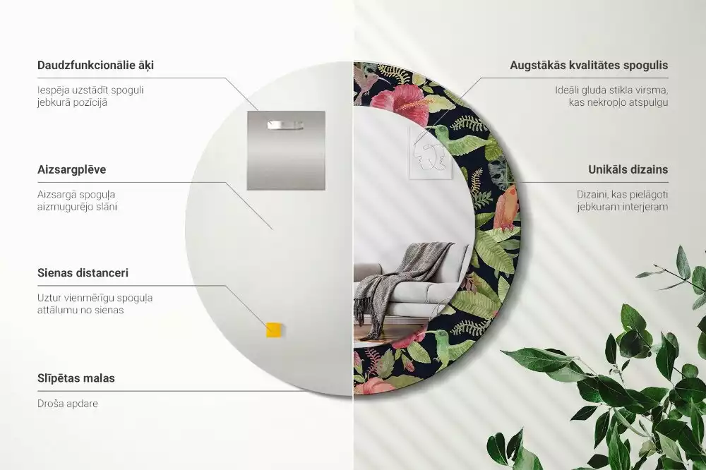 Oglindă rotundă imprimată Flori de hibiscus