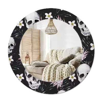 Oglindă cu decor rotundă Cranii cu flori
