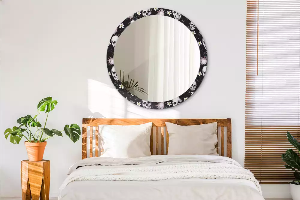 Oglindă cu decor rotundă Cranii cu flori