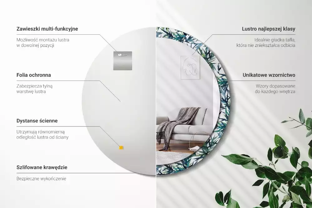 Oglindă rotundă imprimată Palmieri albaștri