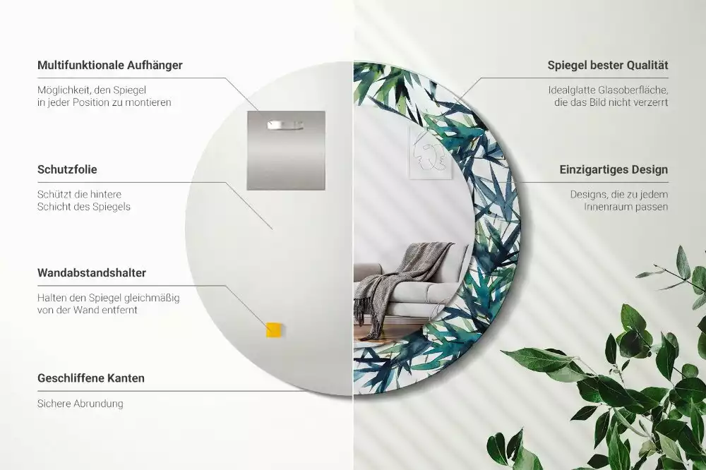 Oglindă rotundă imprimată Palmieri albaștri