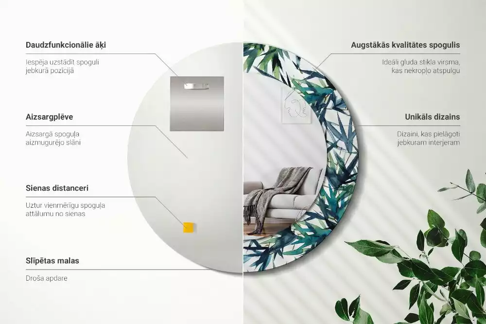 Oglindă rotundă imprimată Palmieri albaștri