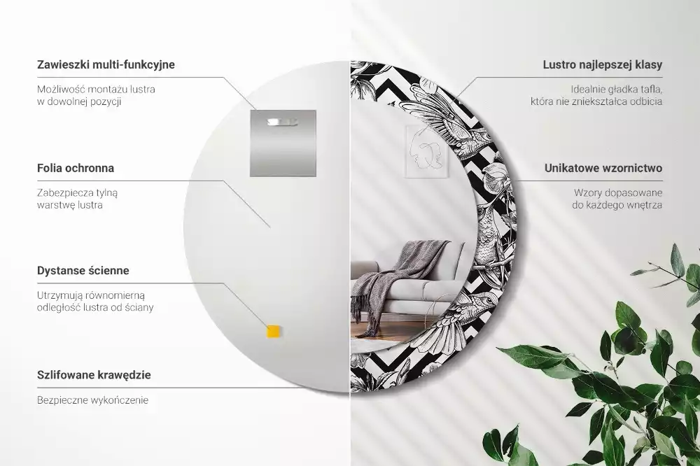 Oglindă rotundă imprimată Colibri