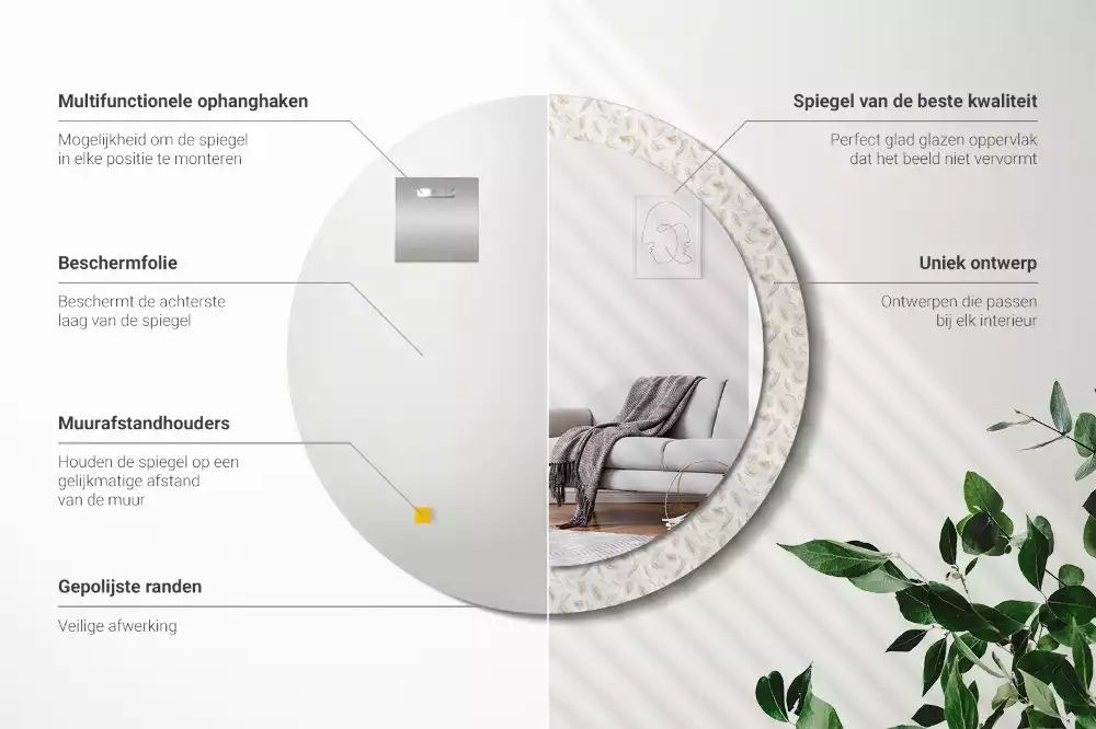 Oglindă rotundă imprimată Pene de pasăre