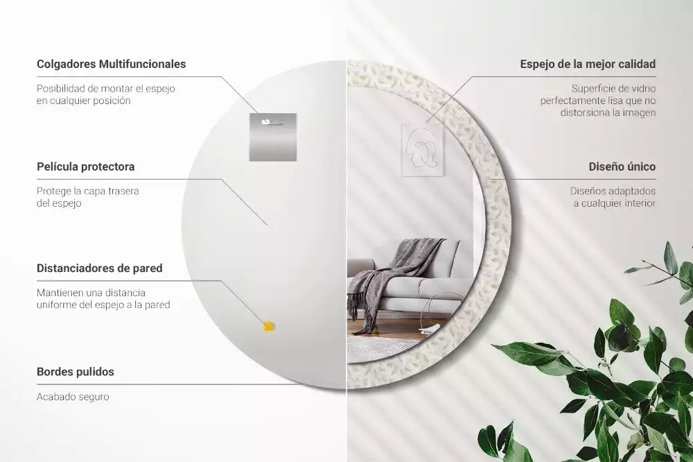 Oglindă rotundă imprimată Pene de pasăre