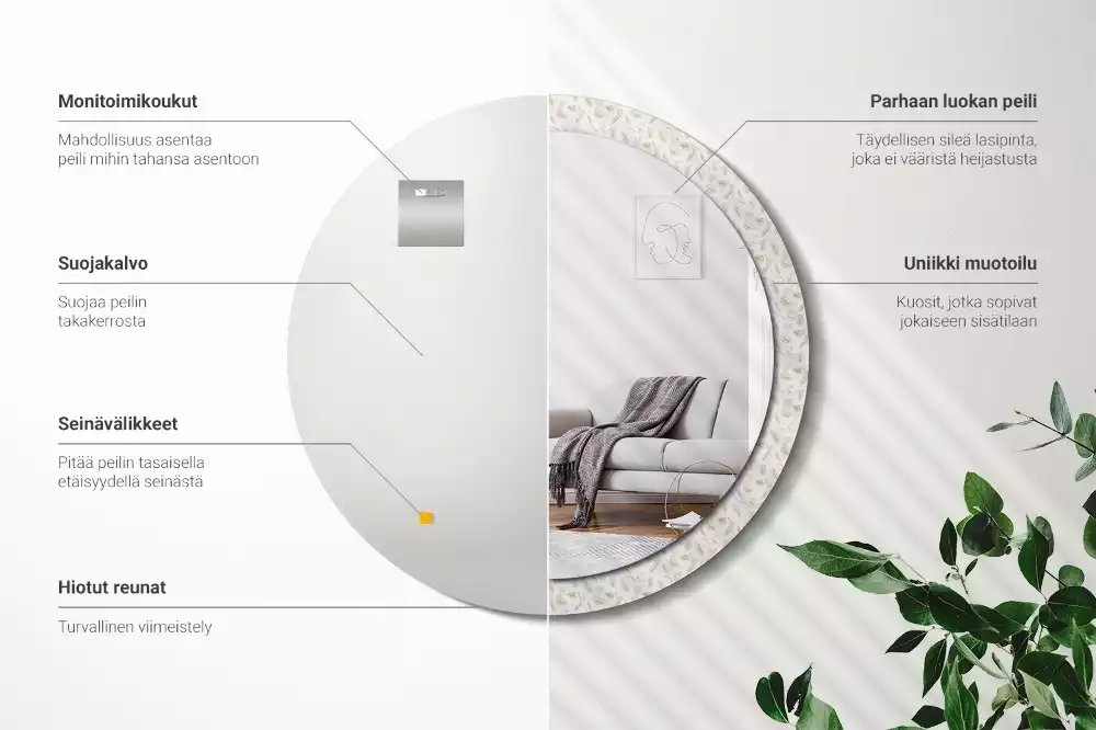 Oglindă rotundă imprimată Pene de pasăre