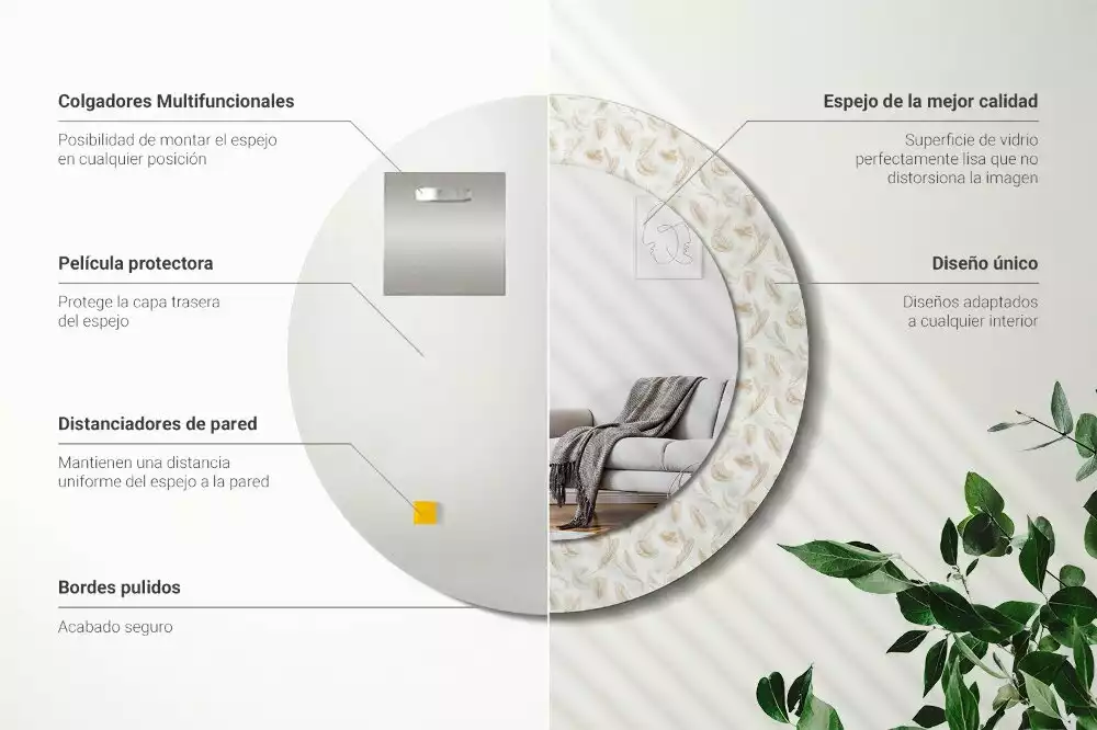 Oglindă rotundă imprimată Pene de pasăre