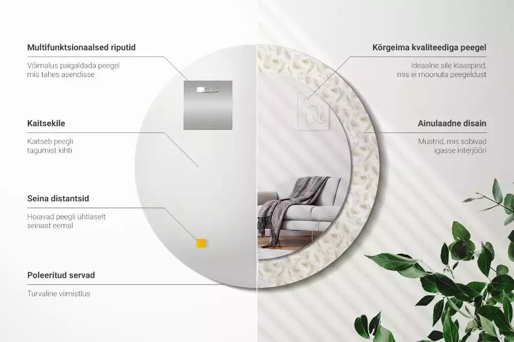 Oglindă rotundă imprimată Pene de pasăre