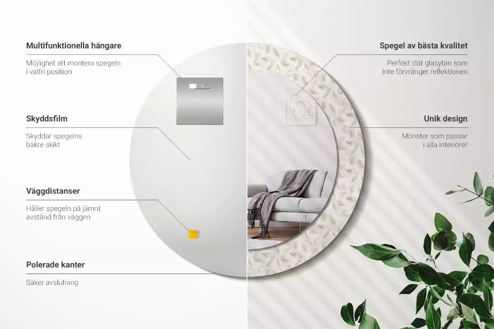 Oglindă rotundă imprimată Pene de pasăre