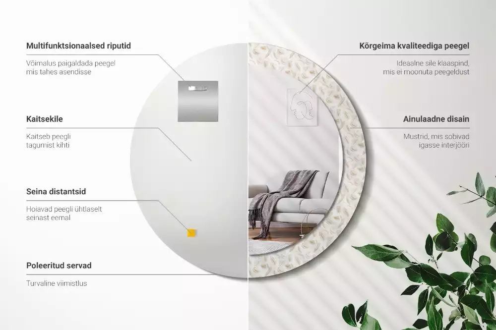 Oglindă rotundă imprimată Pene de pasăre