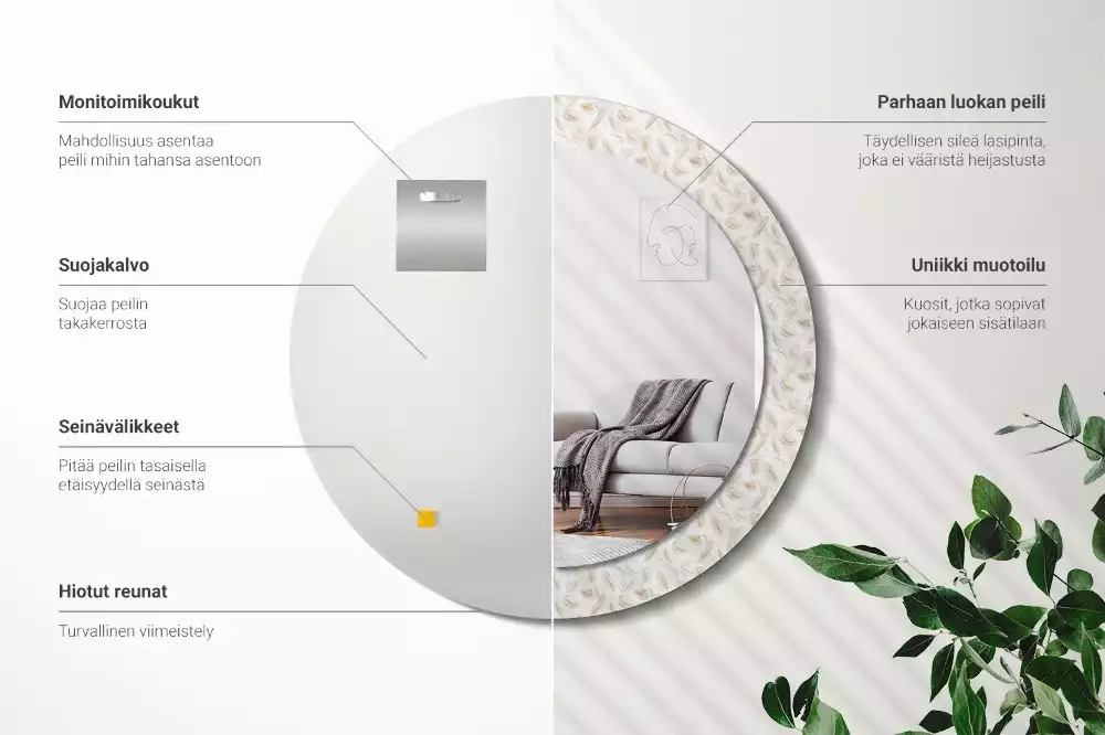 Oglindă rotundă imprimată Pene de pasăre